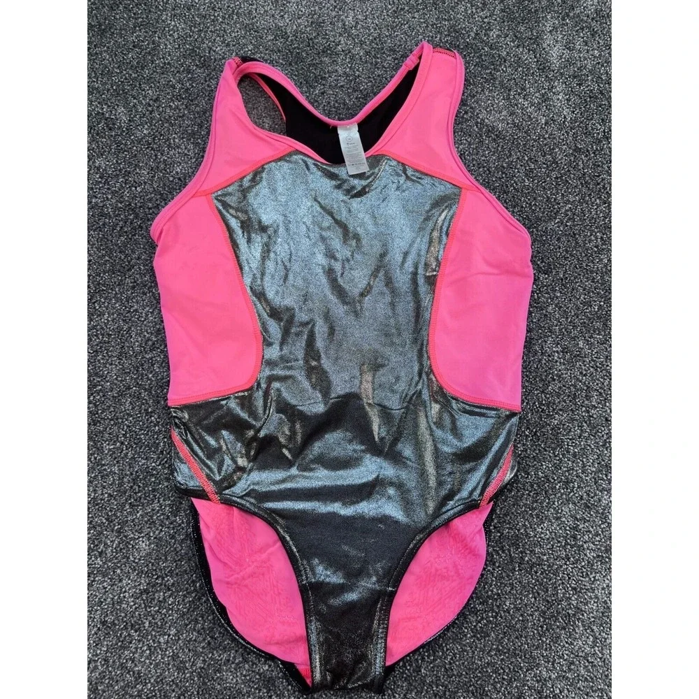 Iviva Athletic Swimsuit Girls Size 14 Pink‎ & Metallic Black